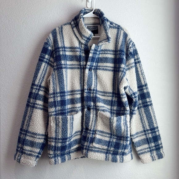 J. Crew Nordic Sherpa Faux Fux Cream and Blue Button Down Jacket - Picture 2 of 7